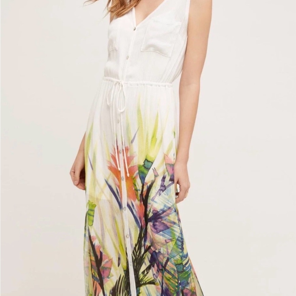 Anthropologie Maxi Dress with  Watercolor Floral Print